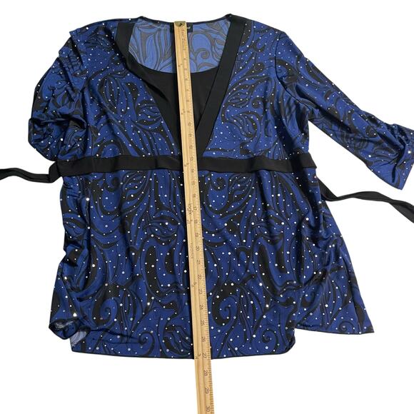 Lane Bryant Womens Blouse Size 18/20 Blue Black Silver Sparkle Tie Back Shirt - Picture 8 of 11